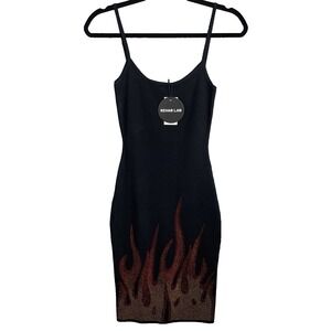 Rehab Lab Dress Small Black Crystal Rhinestone Flame Fire Embellishment Festival